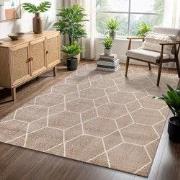 Trellis Uni Effen Laagpolig Vloerkleed Modern Beige- 120x170 CM