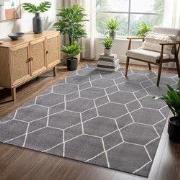 Trellis Uni Effen Laagpolig Vloerkleed Modern Grijs- 200x290 CM