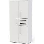 Kast met 3 openslaande deuren en 2 lades, mat wit, H188 cm - NAYA