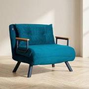 Landelijke slaapfauteuil Petrol Blauw stof linnen look Sando