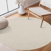 Tapijtenloods Uni Rond Effen Laagpolig Vloerkleed Modern Creme- 350 CM...