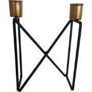 Kandelaar 2 armen incl 5 witte kaarsjes-12x16cm-Metaal-Goud/Zwart-Hous...