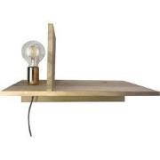 Houten Boekenplank met Lamp-45x25x28cm-Incl.gloeilamp-met gouden fitti...