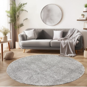 Tapijtenloods Basic Rond Shaggy vloerkleed Lichtgrijs Hoogpolig- 80 CM...