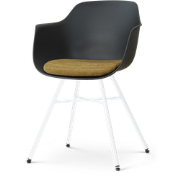 Noa-Liz eetkamerstoel zwart met mosgroen zitkussen - wit onderstel