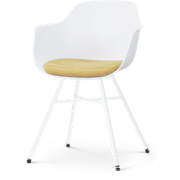 Noa-Liz eetkamerstoel wit met warm oker zitkussen - wit onderstel