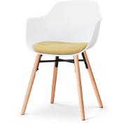 Nena-Liz eetkamerstoel wit met warm oker zitkussen - houten onderstel
