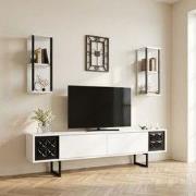 TV Meubel Set Black Line Wit Zwart Melamine 180x48x30 cm