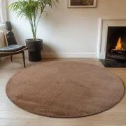 JOY Effen Soft Rond Vloerkleed – 100% Polyester – Anti-Slip - Bruin- 1...
