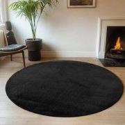 JOY Effen Soft Rond Vloerkleed – 100% Polyester – Anti-Slip - Zwart- 1...