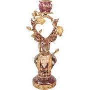 Clayre & Eef Kandelaar Hert 14x11x31 cm Bruin Kunststof