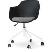 Nout-Liz eetkamerstoel zwart met zeegrijs zitkussen - wit onderstel