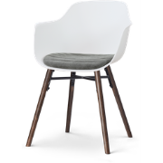 Nena-Liz eetkamerstoel wit met zeegrijs zitkussen - walnoot houten ond...