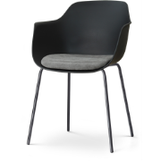 Nora-Liz eetkamerstoel zwart met zeegrijs zitkussen - zwart onderstel