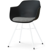 Noa-Liz eetkamerstoel zwart met zeegrijs zitkussen - wit onderstel