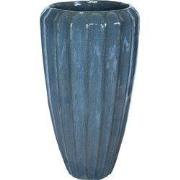 PTMD Olver Blue Ceramic Pot Ribbed Structure Round L