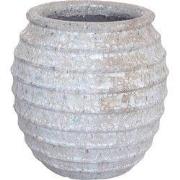 PTMD Maeghan White Round Ceramic Pot Lines Rough Finish
