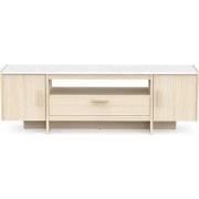 TV-meubel met 2 openslaande deuren en 1 lade, eiken decor en marmer, L...