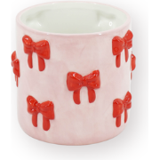 Pot - Flowerpot - Bow - Light Pink/Red - 12.5x12.5x13cm