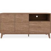 TV-meubel 2 deuren, 2 laden en 1 houten decoratieve nis L140 cm - BUDA...