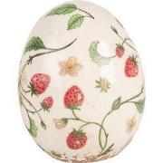 Clayre & Eef Beeld Ei Ø 10x12 cm Beige Rood Keramiek Aardbeien