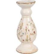 Clayre & Eef Kandelaar Ø 14x32 cm Beige Roze Keramiek Bloemen