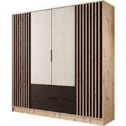 Meubella - Nocturna - Kledingkast 4 deurs - Eiken/Zwart - 200x51x200 c...