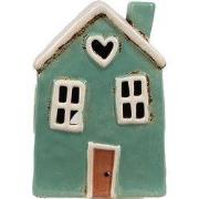Clayre & Eef Waxinelichthouder Huis 13x9x18 cm Groen Beige Keramiek