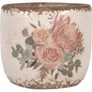 Clayre & Eef Bloempot Ø 8x7 cm Beige Keramiek Bloemen