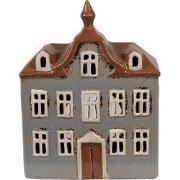 Clayre & Eef Waxinelichthouder Huis 16x9x20 cm Grijs Bruin Keramiek