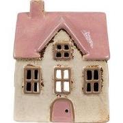 Clayre & Eef Waxinelichthouder Huis 13x10x16 cm Beige Roze Keramiek
