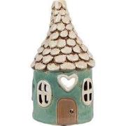 Clayre & Eef Waxinelichthouder Huis Ø 11x20 cm Groen Keramiek