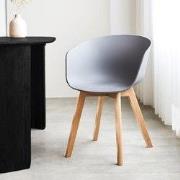 Scandinavische Eetkamerstoel Herning Grijs – Kunststof Kuip – Beukenho...