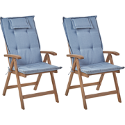 AMANTEA - Tuinstoel set van 2 - Donkerbruin/Blauw - Acaciahout