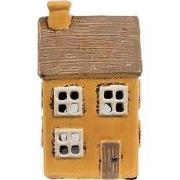 Clayre & Eef Waxinelichthouder Huis 9x9x15 cm Geel Bruin Keramiek