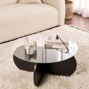 Ronde salontafel Aris zwart melamine en transparant glas 75 cm