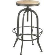 In hoogte verstelbare kruk van gelakt metaal en massief grenenhout. OC...