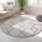 Trellis Uni Rond Effen Laagpolig Vloerkleed Modern Creme- 150 CM ROND
