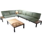 Loungeset Tori black, teak inclusief emerald green kussens