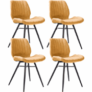 Set van 4 Eetkamerstoelen Beau Geel Velvet Stof - Zonder Armleuningen