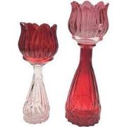 Theelichthouder Tulip rz/fuch/geel/amb glas I