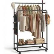 MAZAZU Dubbel Kledingrek op Wielen – Zwart Metaal – Met Schoenenrek & ...