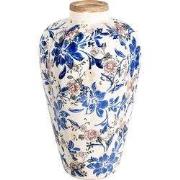 Clayre & Eef Vaas Ø 21x35 cm Beige Blauw Keramiek Bloemen