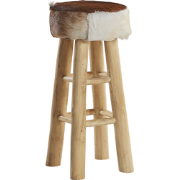 WALTON - Barkruk - Lichte houtkleur - Lamshuid leer