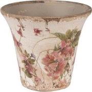 Clayre & Eef Bloempot Ø 13x11 cm Beige Roze Keramiek Bloemen