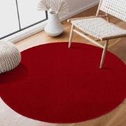 Uni Rond Rood Vloerkleed – Modern Laagpolig Effen Tapijt- 120 CM ROND