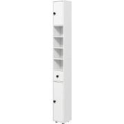 Badkamerkast Smal - 4 planken - lade en 2 draaideuren - Wit