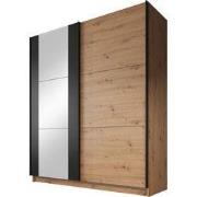 Meubella - Kledingkast Saturn - Eiken - Zwart - 179 cm - Met spiegel