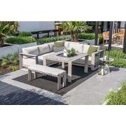 Lounge hoekbank Levanto - 7-persoons - taupe - hoge tafel - 3 delen