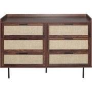 Commode met notenhouten decor, 6 lades, fronten van echt leer, L120 cm...